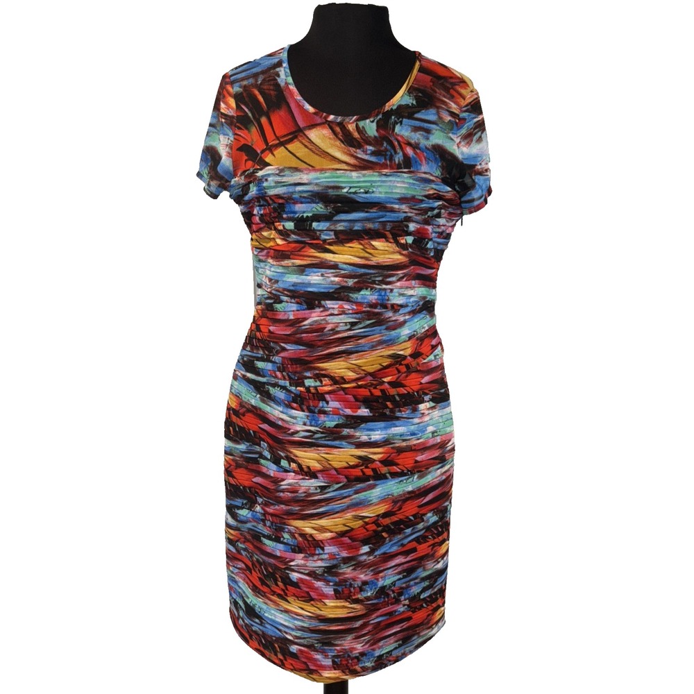 Joseph Ribkoff Pleated Dress Women's Size‎ 8 Colorful Art to Wear Party Lined